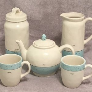 Rae Dunn Blue Polka Dot Pour Teapot Cocoa Teaset